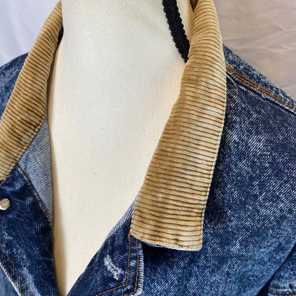Vintage Levi's Mens Acid Wash Denim Jacket Large Corduroy Collar Bomber 80's USA - Picture 5 of 13